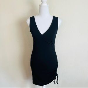 NWT Windsor LBD Surplice Ruched Side Tie Mini Black Dress